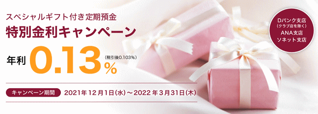 スルガ銀行Dバンク支店のスペシャルギフト付き定期預金