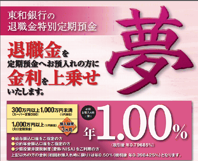 東和銀行の退職金定期預金「夢」