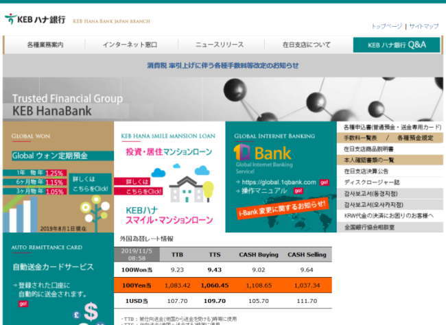 KEBハナ銀行の定期預金