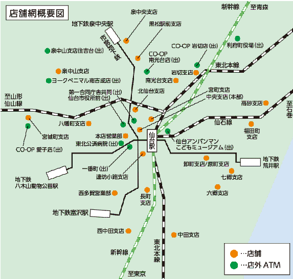 杜の都信用金庫の店舗とATM