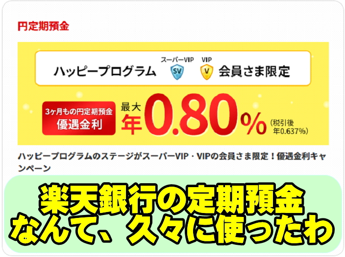 ハッピープログラムの金利を活用した楽天銀行の定期預金