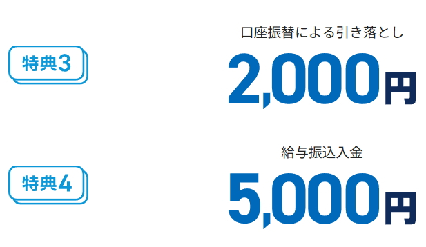 口座振替や給与振込設定で5000円プレゼント