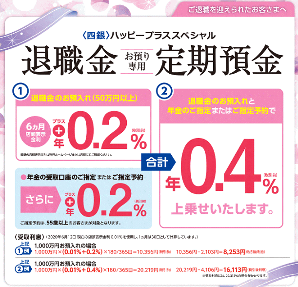 退職金お預かり専用定期預金「ハッピープラススペシャル」
