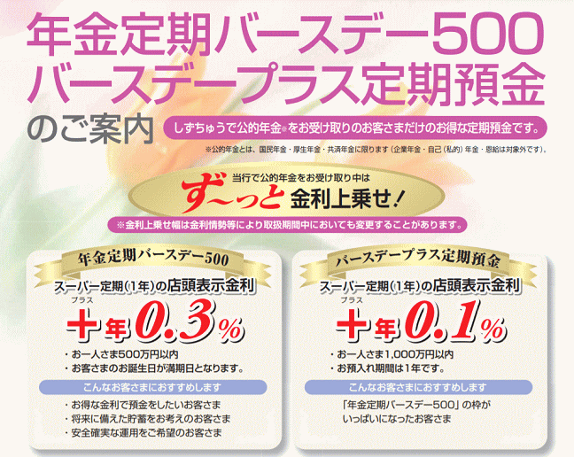 年金定期「バースデープラス」はと「バースデー500」