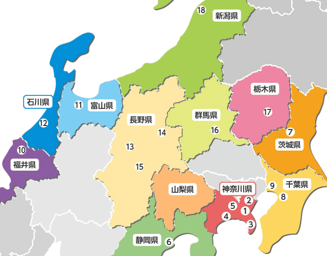 横浜幸銀信用組合の関東甲信越の営業エリア
